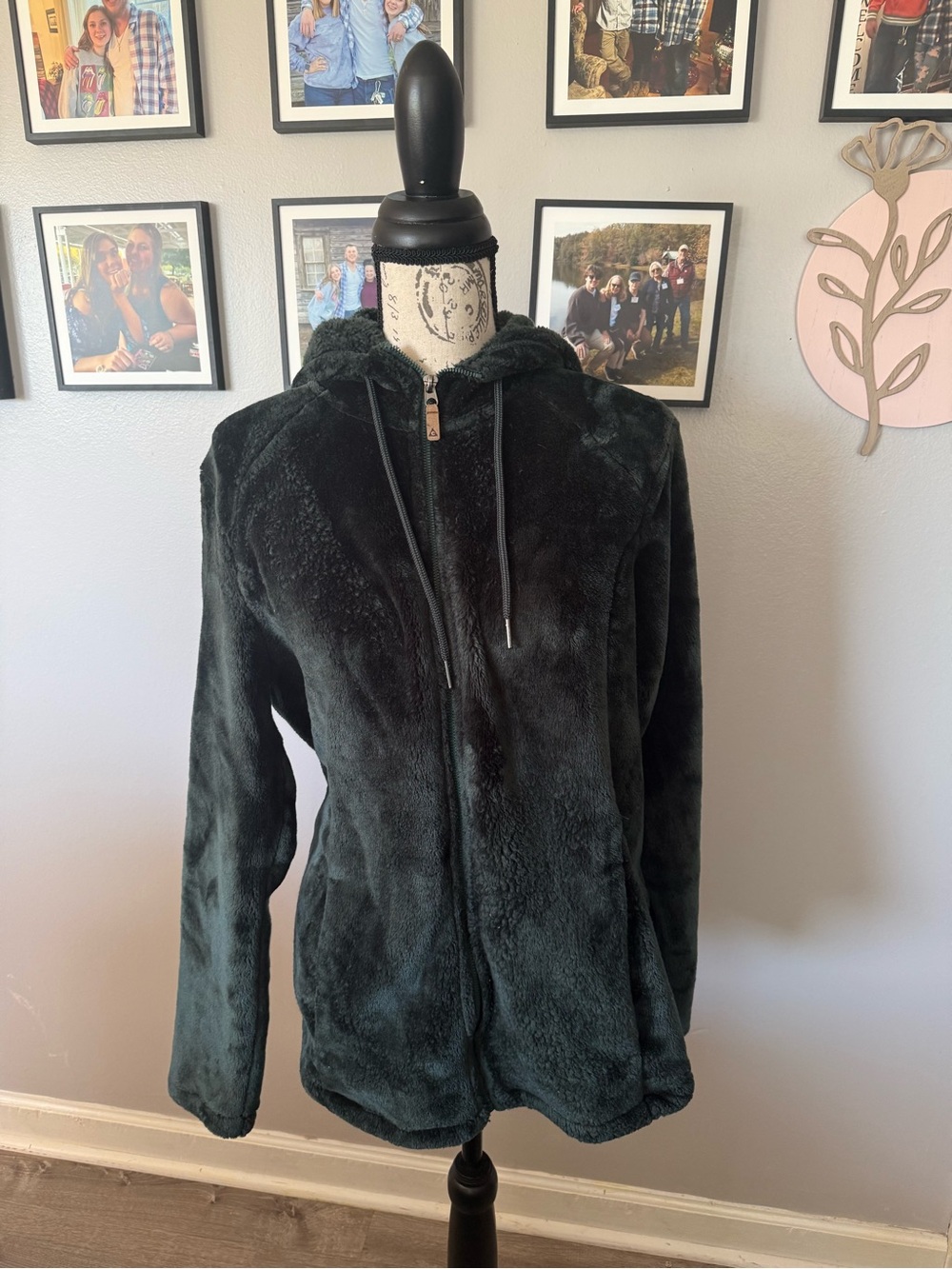 Plush Hooded Zip-Up Jacket - Dark Green